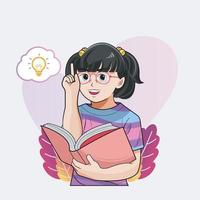 Little girl reading interesting book vector illustration pro download
