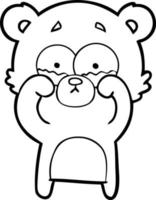 cartoon crying bear rubbing eyes vector