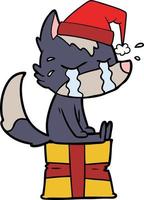 cartoon crying christmas wolf vector