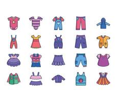 conjunto de iconos de ropa y vestido para niños vector