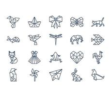 Origami and paper crafts icon set vector