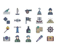 Pirates and weapons icon set vector