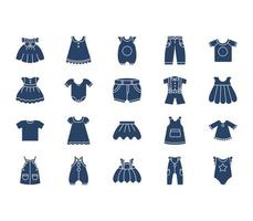 conjunto de iconos de ropa y vestido para niños vector