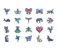 Origami and paper crafts icon set vector