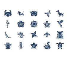 Origami and paper crafts icon set vector