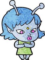 pretty cartoon alien girl vector