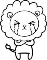 cartoon crying lion with crossed arms vector