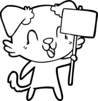 laughing cartoon dog with sign vector