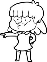 cartoon whistling girl pointing vector