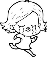 cartoon girl crying whilst running vector