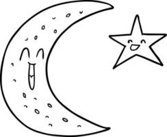 happy cartoon moon and star vector