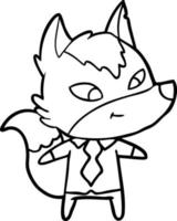 friendly cartoon wolf manager vector