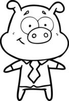 happy cartoon pig boss vector