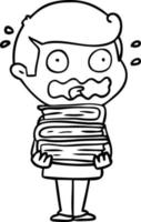 cartoon man with books totally stressed out vector