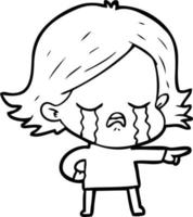 cartoon girl crying and pointing vector