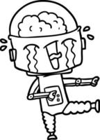 cartoon crying robot pointing vector