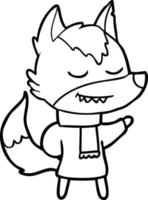 friendly cartoon wolf wearing scarf vector