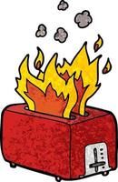 cartoon burning toaster vector