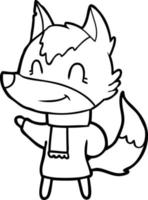 friendly cartoon wolf in winter clothes vector