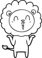 laughing lion cartoon shrugging shoulders vector