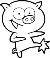 cheerful dancing pig cartoon vector