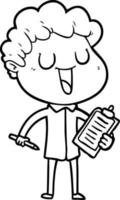 laughing cartoon man with clipboard and pen vector