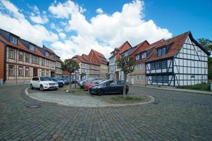 beautiful German style houses, with gable roofs, sloping roofs, cloudy skies, stone floors, tile roofs photo