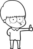 curious cartoon boy giving thumbs up sign vector