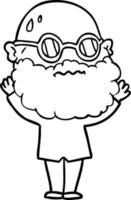 cartoon worried man with beard and spectacles vector