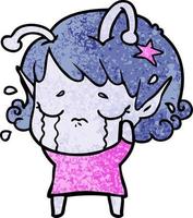 niña alienígena llorando de dibujos animados vector