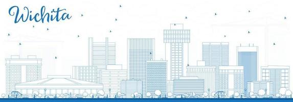 Outline Wichita Skyline with Blue Buildings. vector