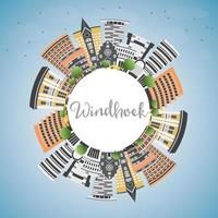 Windhoek Skyline with Color Buildings, Blue Sky and Copy Space. vector