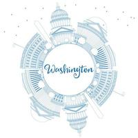 Outline Washington DC Skyline with Blue Buildings and Copy Space. vector