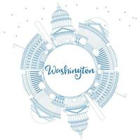 Outline Washington DC Skyline with Blue Buildings and Copy Space. vector