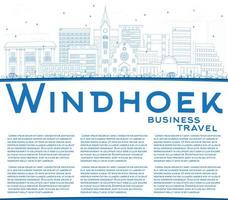 Outline Windhoek Skyline with Blue Buildings and Copy Space. vector