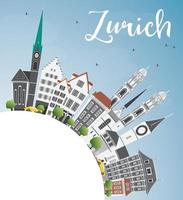 Zurich Skyline with Gray Buildings, Blue Sky and Copy Space. vector