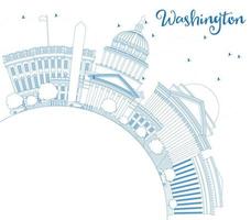 Outline Washington DC Skyline with Blue Buildings and Copy Space. vector