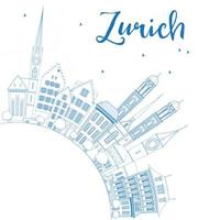 Outline Zurich Skyline with Blue Buildings and Copy Space. vector