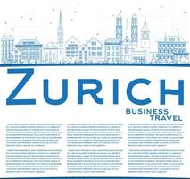 Outline Zurich Skyline with Blue Buildings and Copy Space. vector