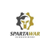 Gear Spartan Warrior Logo Vector. Spartan Helmet Logo design template. Creative icon symbol vector