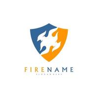 Fire shield logo design element. Fire warning sign shield. Fire vector illustration