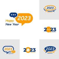 Set of Happy New Year 2023 text with Chat design concept. Cover of business diary for 2023 with wishes. Brochure design template, card, banner. Vector illustration. Isolated on white background.