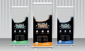 Trendy modern Travel business agency standee x rollup pullup retractable signage banner design vector template