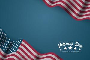 Illustration vector graphic abstract background of Veterans Day with realistic United State Flag and copy space area.