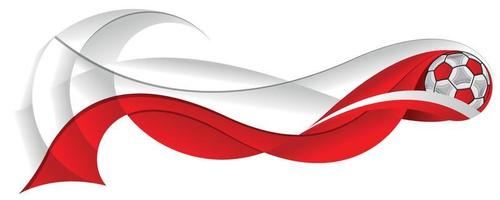 Balón de fútbol rojo y blanco dejando un rastro abstracto en forma de ondulado con los colores de la bandera de Polonia sobre un fondo blanco. vector