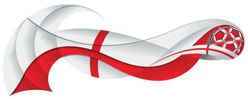 White and red soccer ball leaving an abstract trail in the form of a wavy with the colors of the flag of England on a white background vector