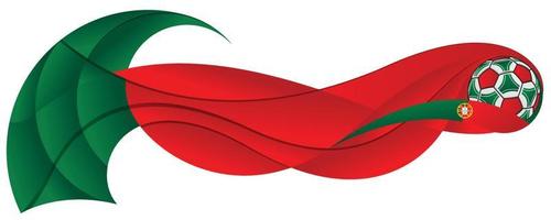 balón de fútbol rojo y verde dejando un rastro abstracto en forma de ondulado con los colores de la bandera de portugal sobre un fondo blanco vector