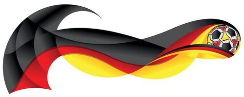 Black red and yellow soccer ball leaving an abstract trail in the form of a wavy with the colors of the flag of Germany on a white background vector