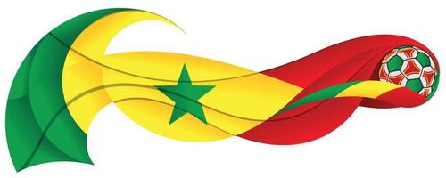 Green yellow and red soccer ball leaving an abstract wavy trail with the colors of the Senegalese flag on a white background vector