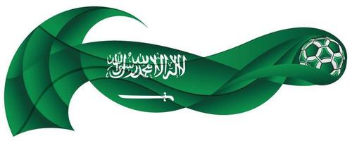 Green and white soccer ball leaving a wavy trail with the colors of the Saudi Arabian flag vector